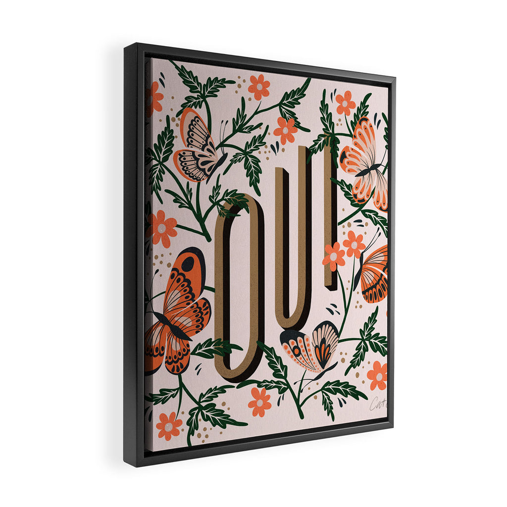 Oui Butterflies - Coral & Green Framed Canvas Print Gallery Image 2