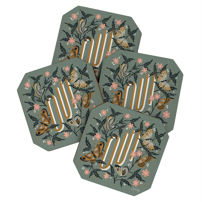 Oui Butterflies - Mint & Gold Coaster Gallery Image 1