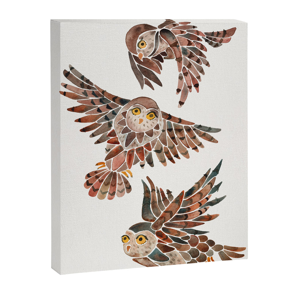 Owls in Flight - Brown Palette Canvas Print Gallery Image 8