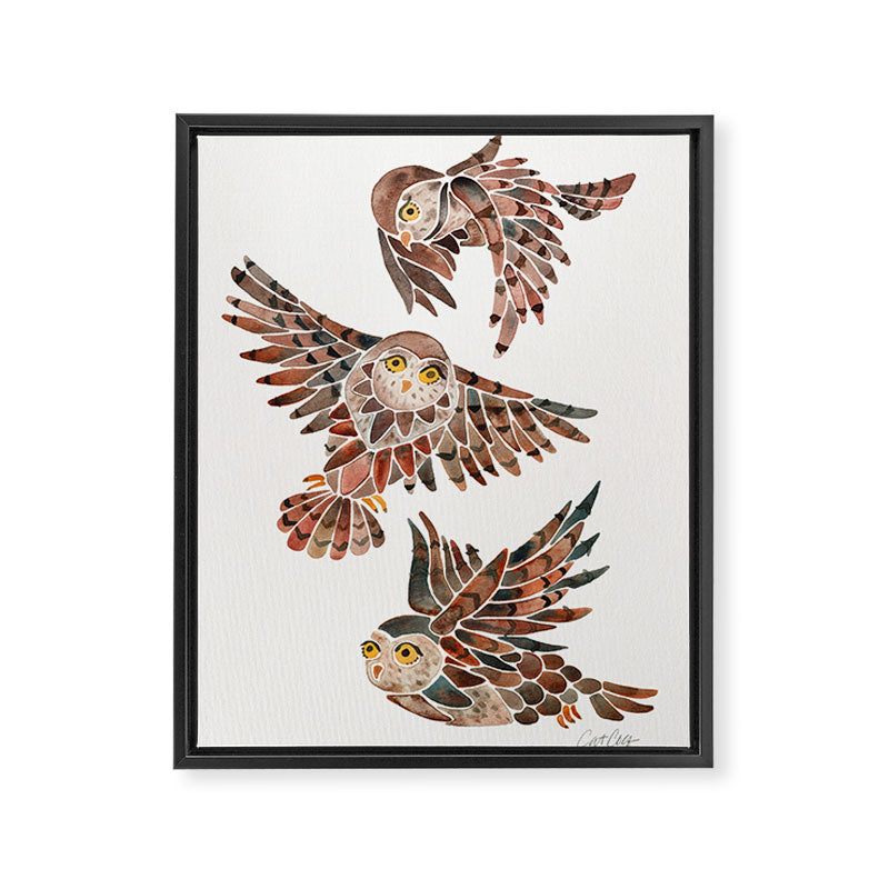 Owls in Flight - Brown Palette Framed Canvas Print Gallery Image 8
