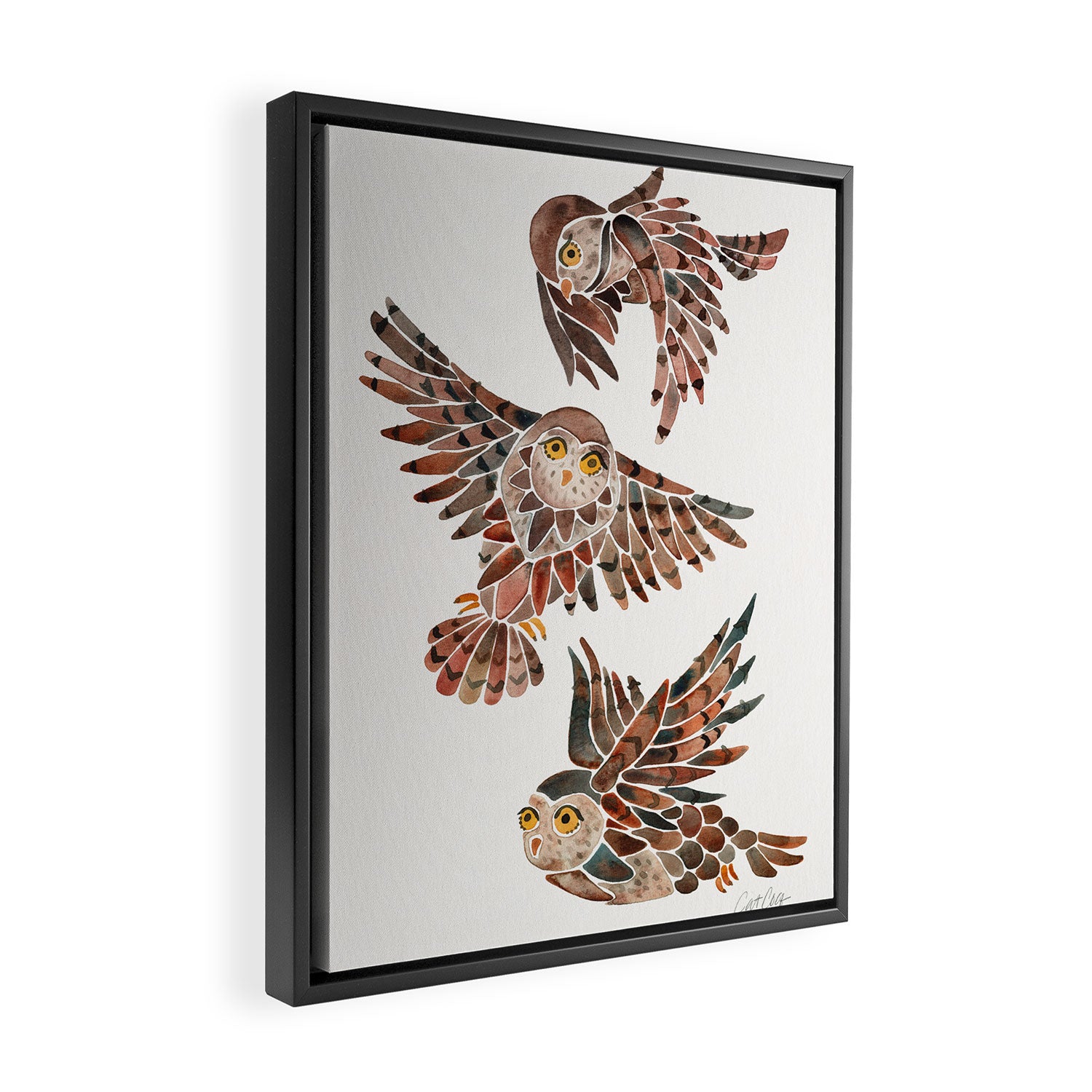 Owls in Flight - Brown Palette Framed Canvas Print Gallery Image 2