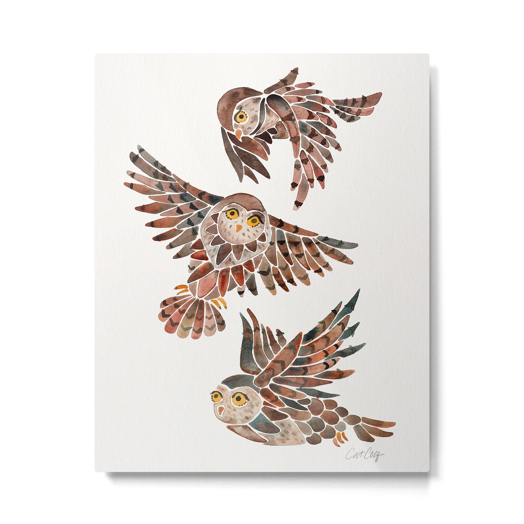 Owls in Flight - Brown Palette Metal Print Gallery Image 6