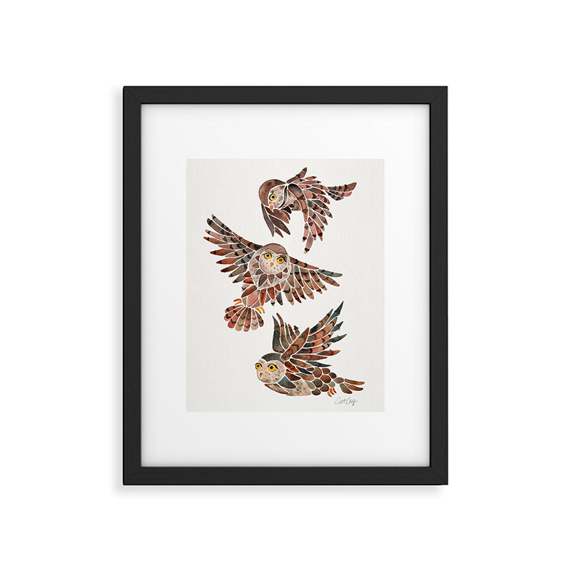 Owls in Flight - Brown Palette Framed Art Print Gallery Image 6