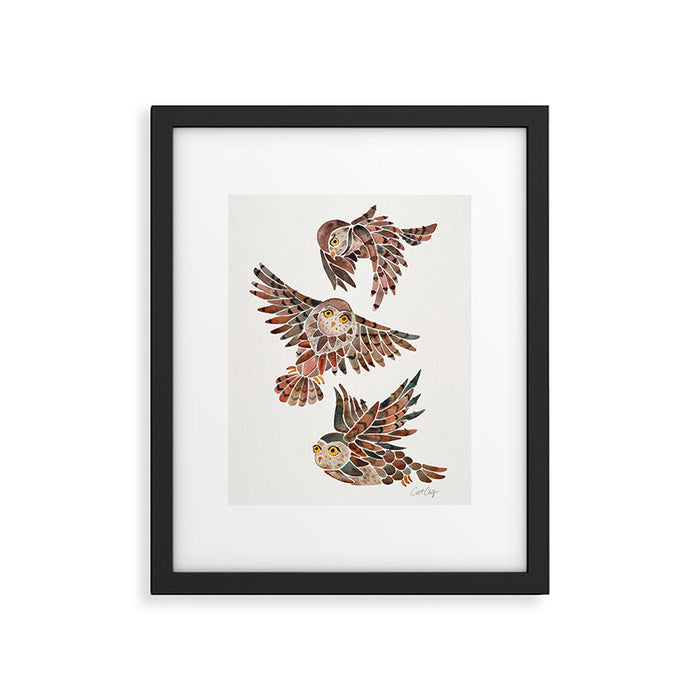 Owls in Flight - Brown Palette Framed Art Print Gallery Image 1
