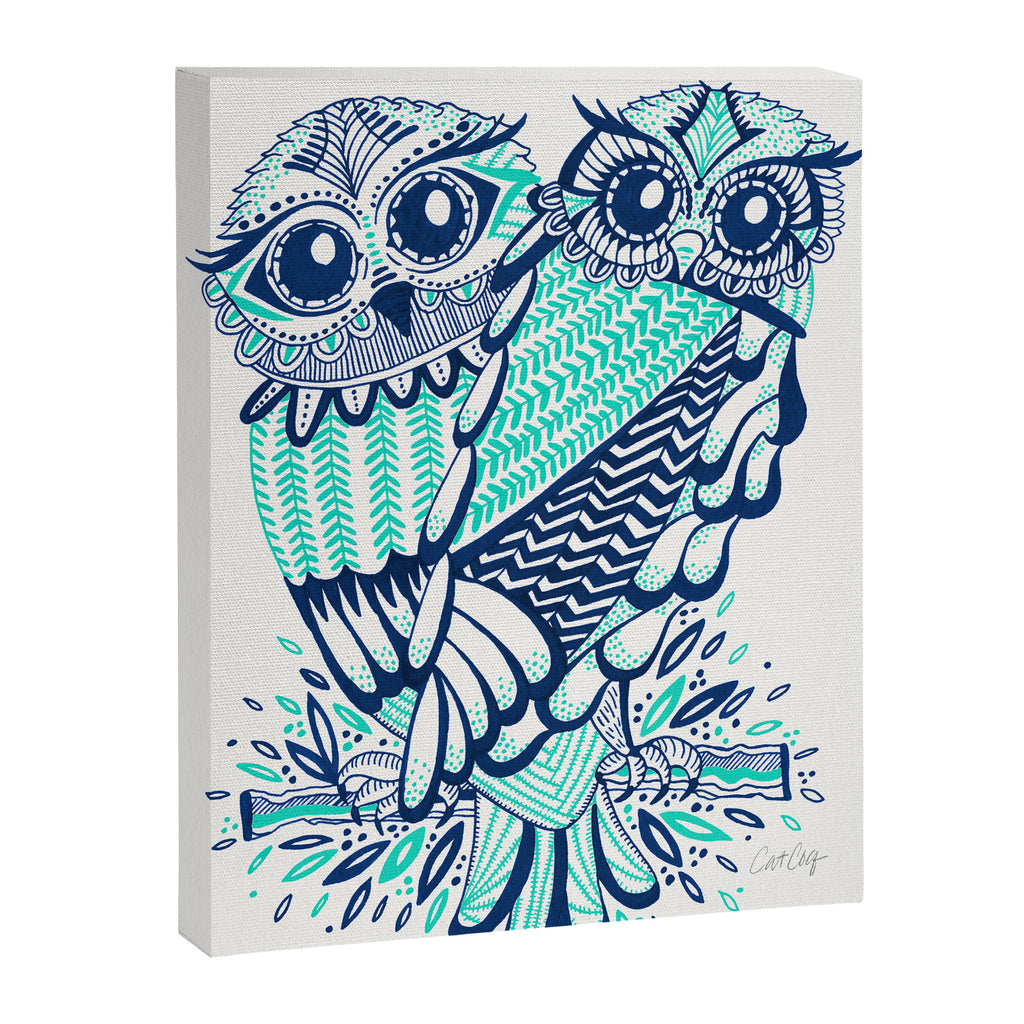 Owls - Turquoise & Navy Canvas Print Gallery Image 6