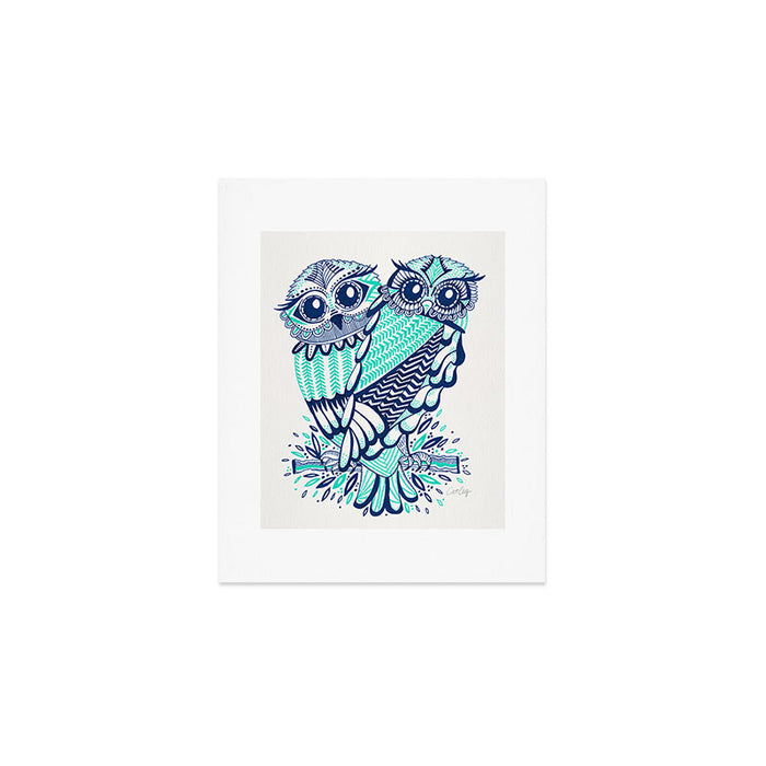 Owls - Turquoise & Navy Art Print Gallery Image 1