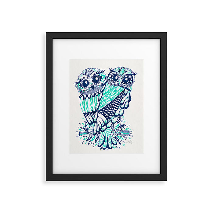 Owls - Turquoise & Navy Framed Art Print Gallery Image 1