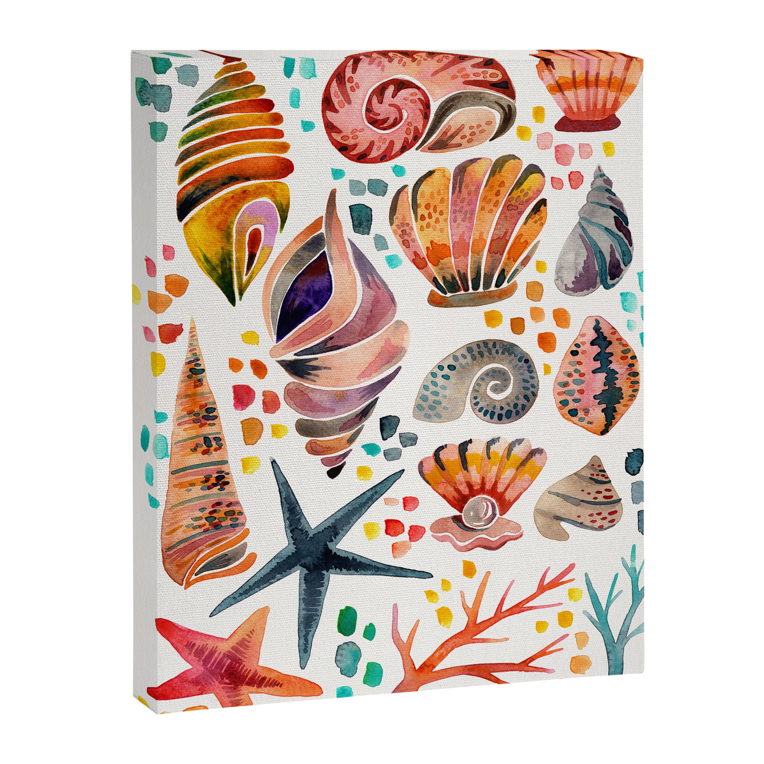 Painted Seashells - Coral & Blue Canvas Print Gallery Image 6