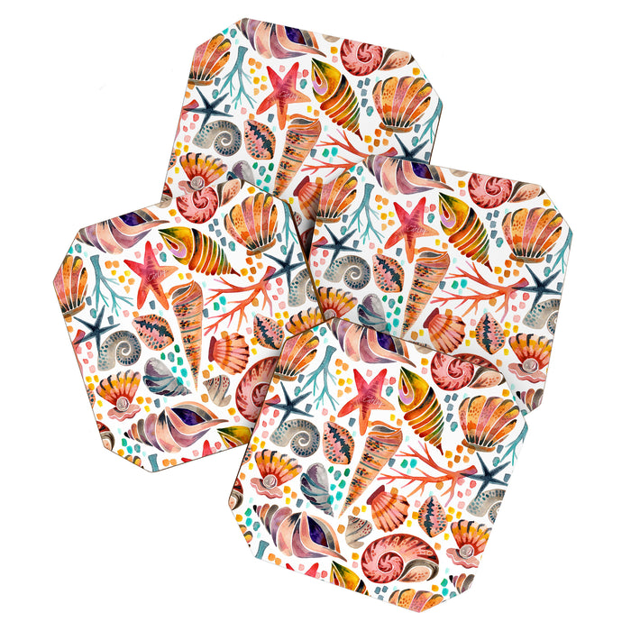 Painted Seashells - Coral & Blue Coaster Gallery Image 1
