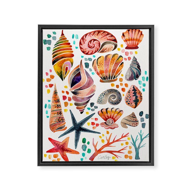 Painted Seashells - Coral & Blue Framed Canvas Print Gallery Image 6