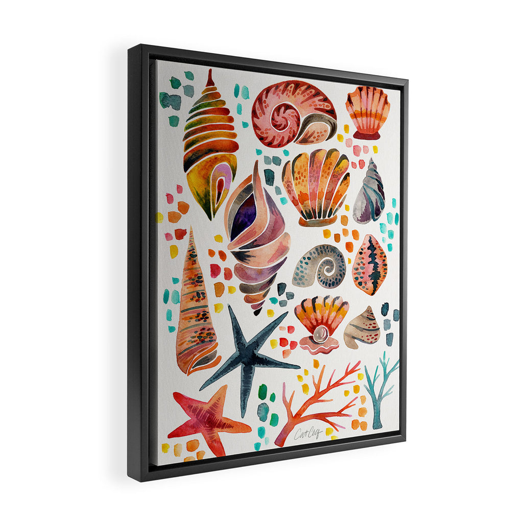 Painted Seashells - Coral & Blue Framed Canvas Print Gallery Image 2
