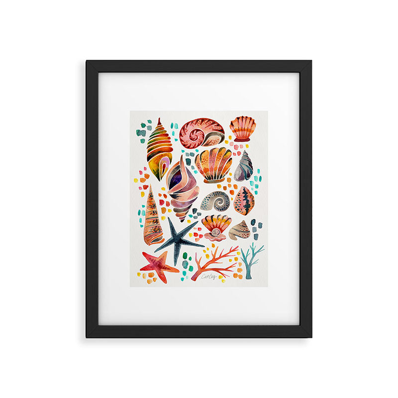 Painted Seashells - Coral & Blue Framed Art Print Gallery Image 5