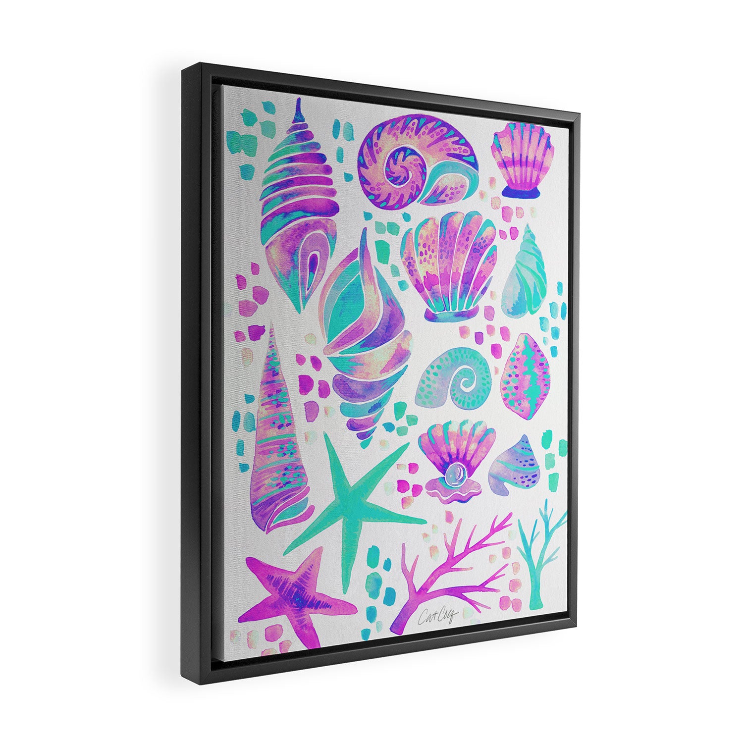 Painted Seashells - Periwinkle & Mint Framed Canvas Print Gallery Image 2