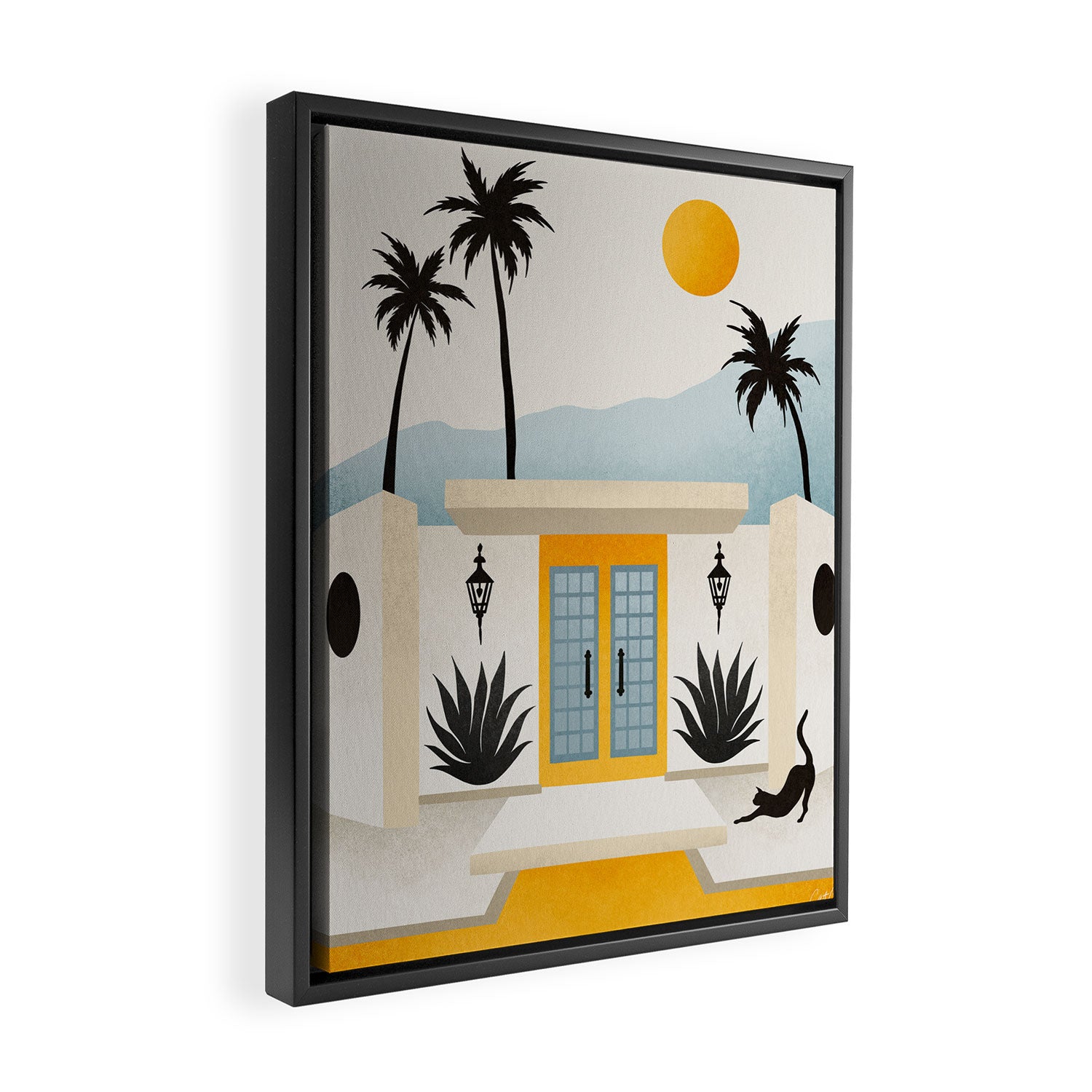 Palm Springs Home â Yellow & Blue Framed Canvas Print Gallery Image 2