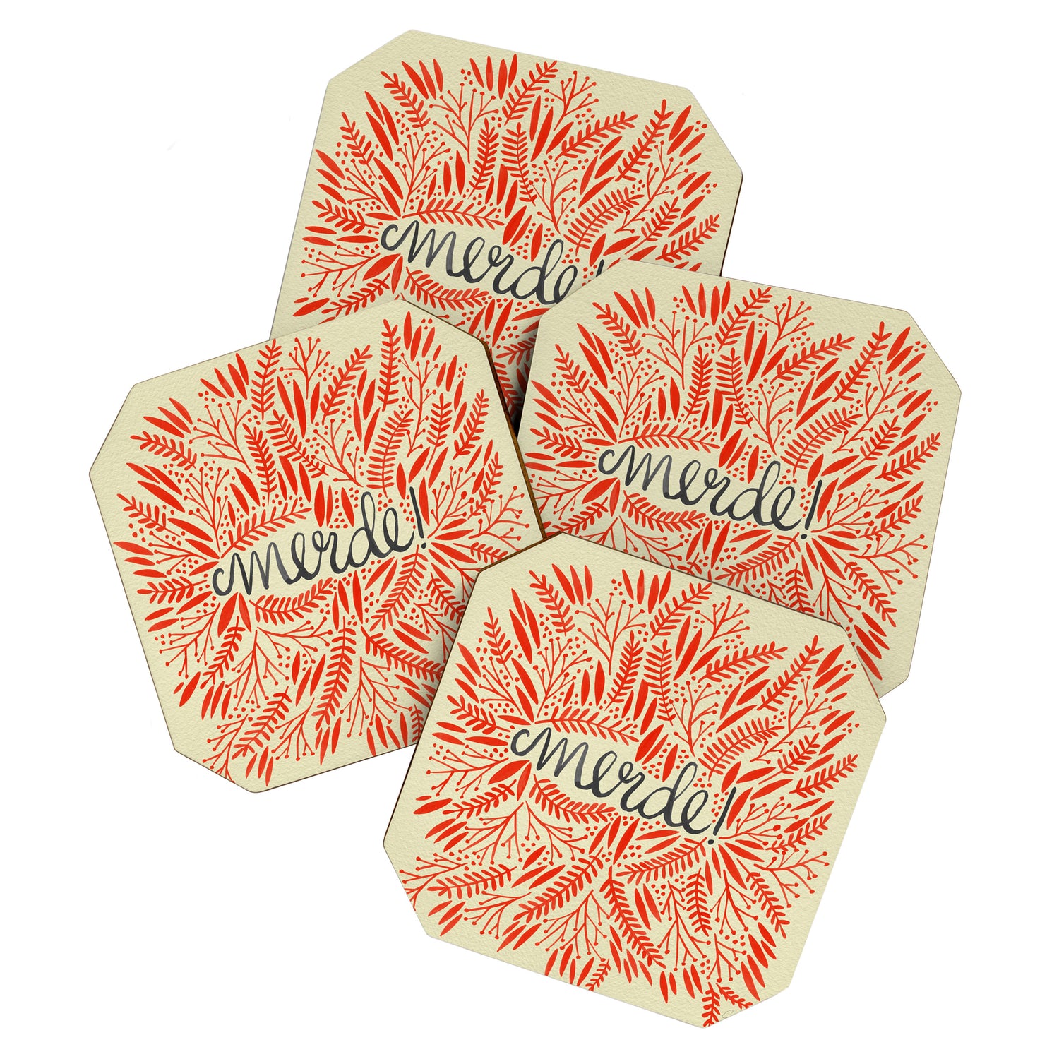 Pardon My French - Red on Cream Coaster Gallery Image 1