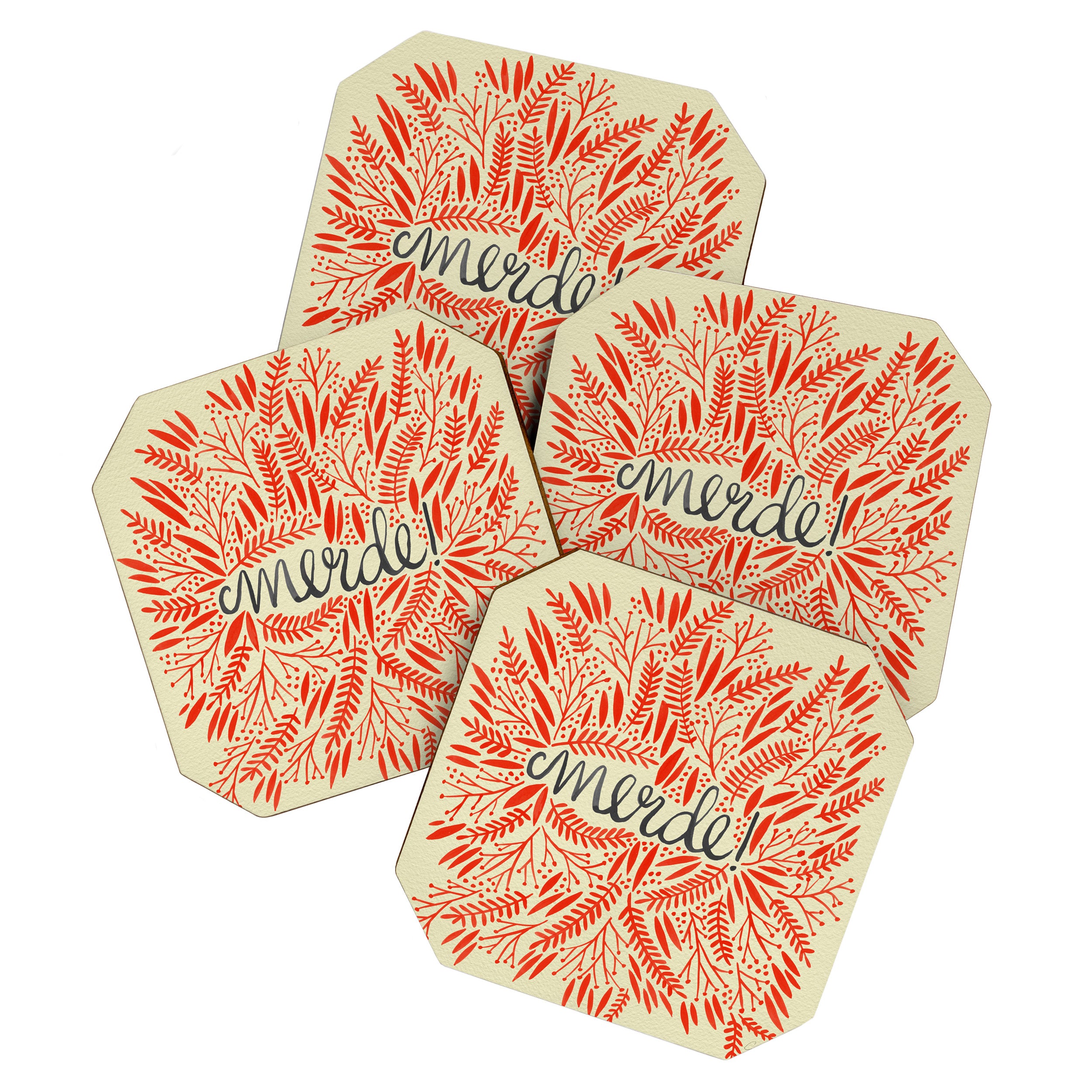 Pardon My French - Red on Cream Coaster Gallery Image 1