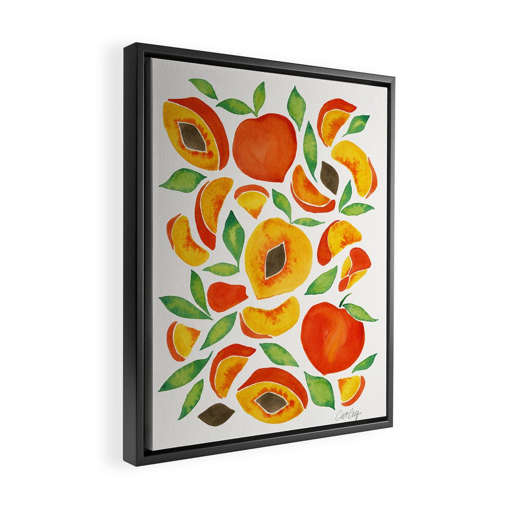 Peaches - Green Leaves Framed Canvas Print Gallery Image 2
