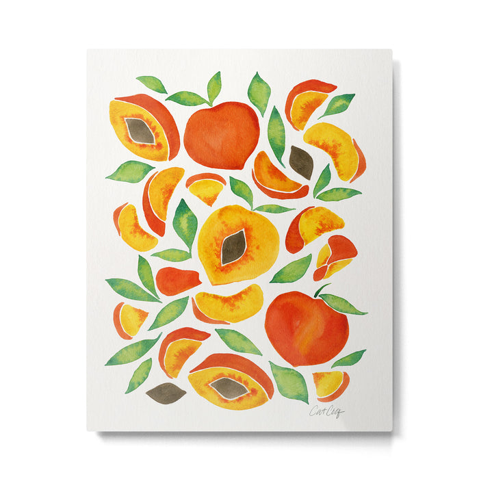 Peaches - Green Leaves Metal Print Gallery Image 1