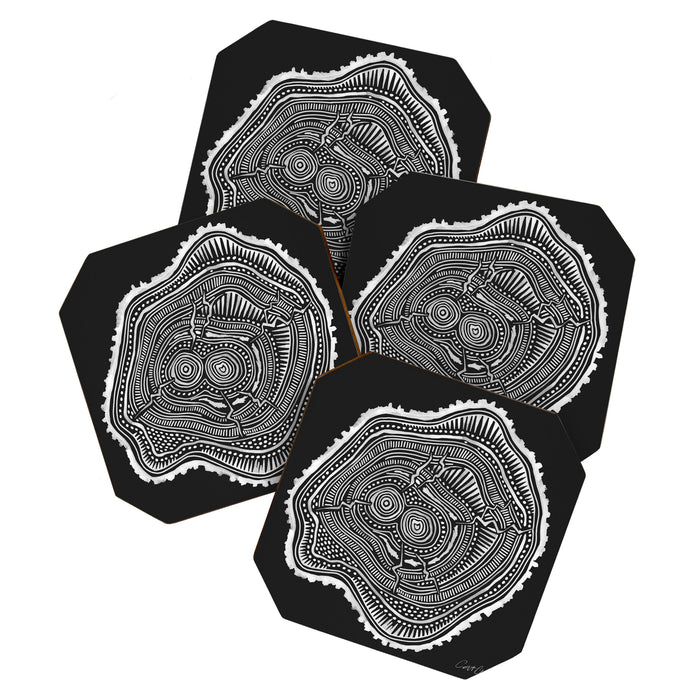 Peachleaf Willow â White on Black Coaster Gallery Image 1