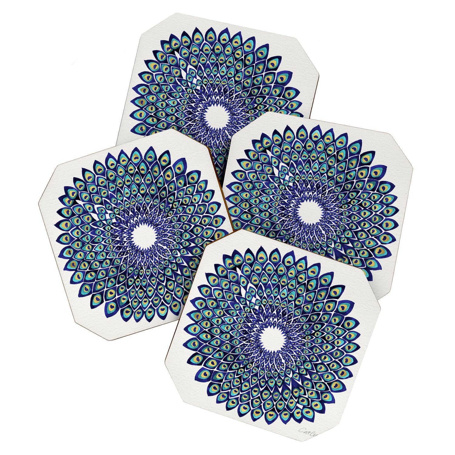 Peacock Mandala - Navy & Gold Coaster Gallery Image 1