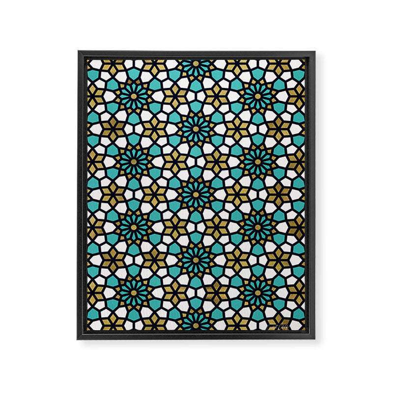 Persian Mosaic - Turquoise & Gold Palette Framed Canvas Print Gallery Image 6