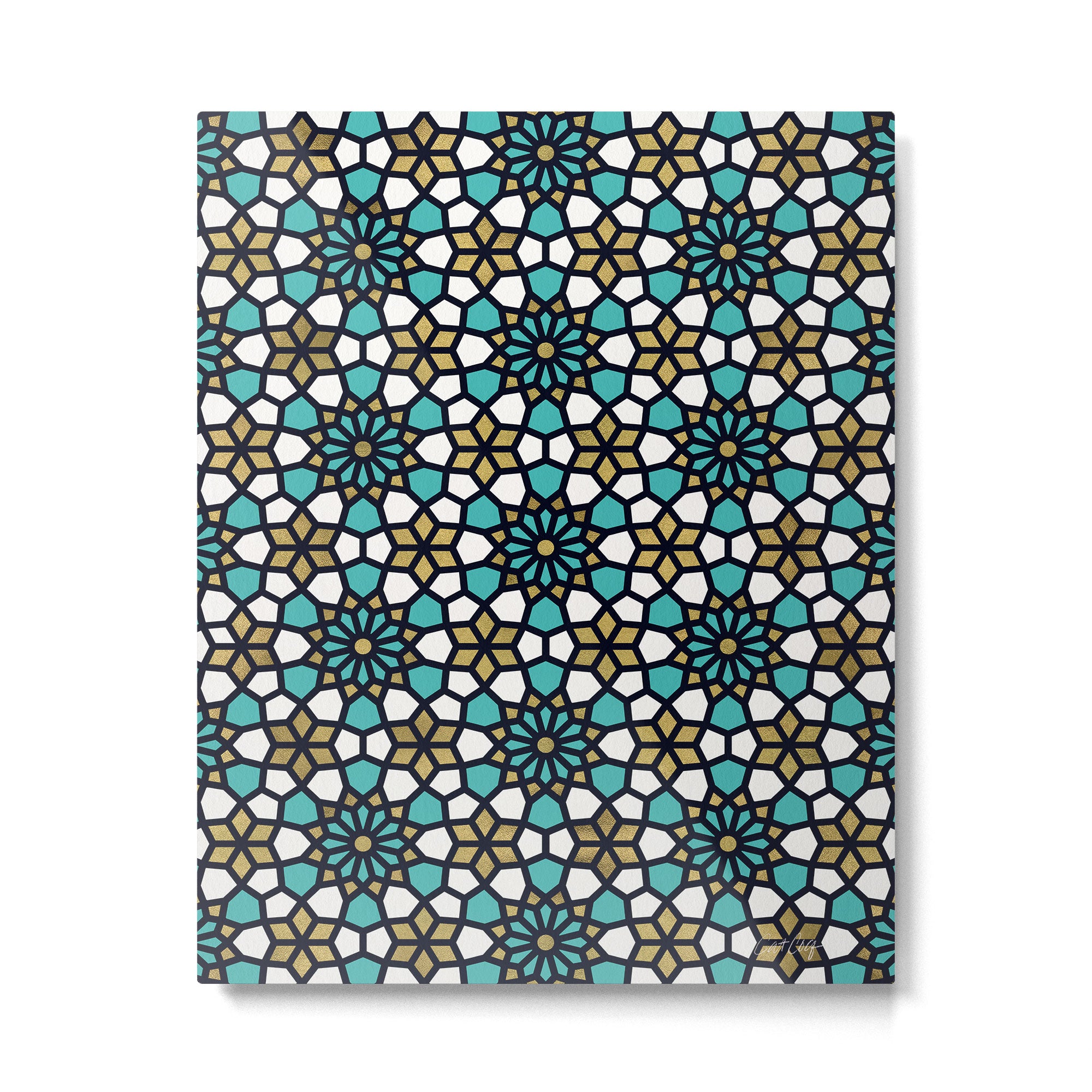 Persian Mosaic - Turquoise & Gold Palette Metal Print Gallery Image 4
