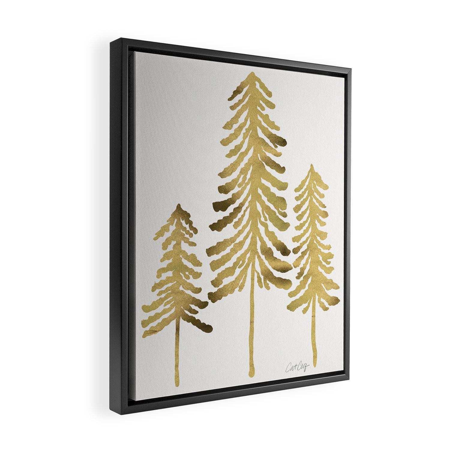 Pine Trees - Gold Palette Framed Canvas Print Gallery Image 2