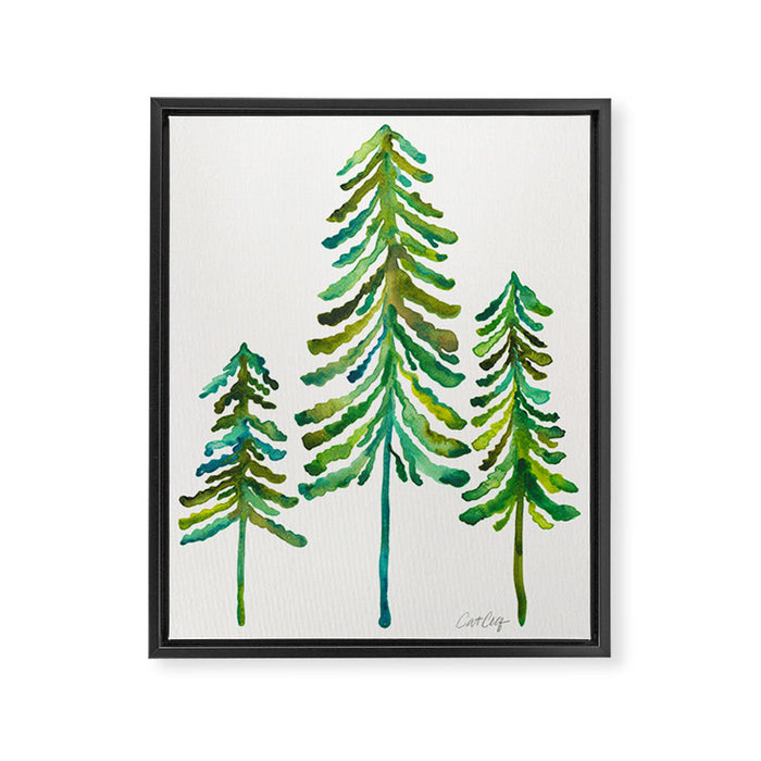 Pine Trees - Green Palette Framed Canvas Print Gallery Image 1