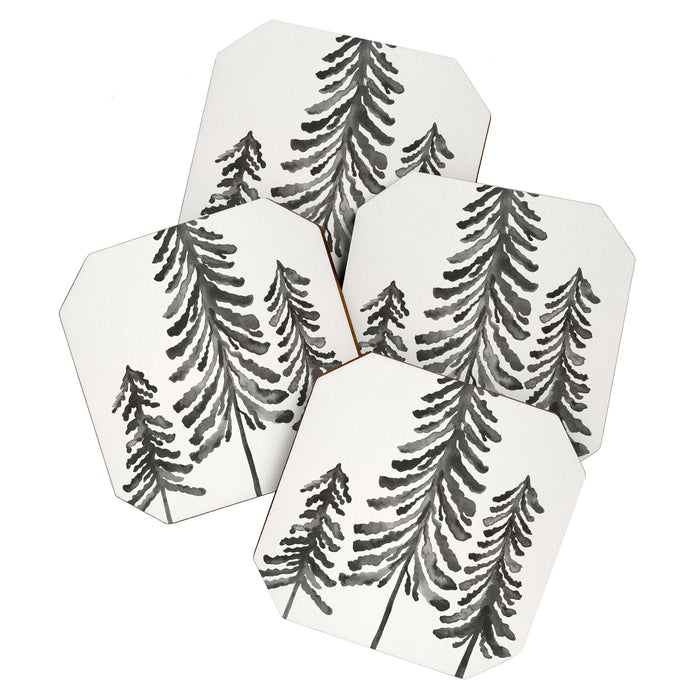 Pine Trees - Black Ink Coaster Gallery Image 1