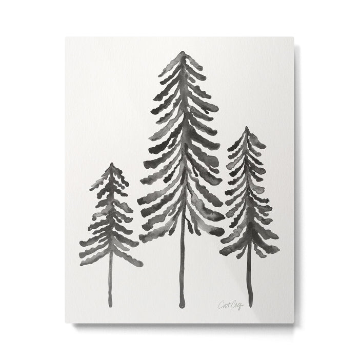 Pine Trees - Black Ink Metal Print Gallery Image 1