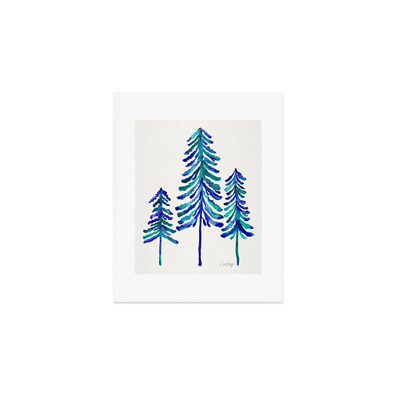 Pine Trees - Navy & Turquoise Palette Art Print Gallery Image 1