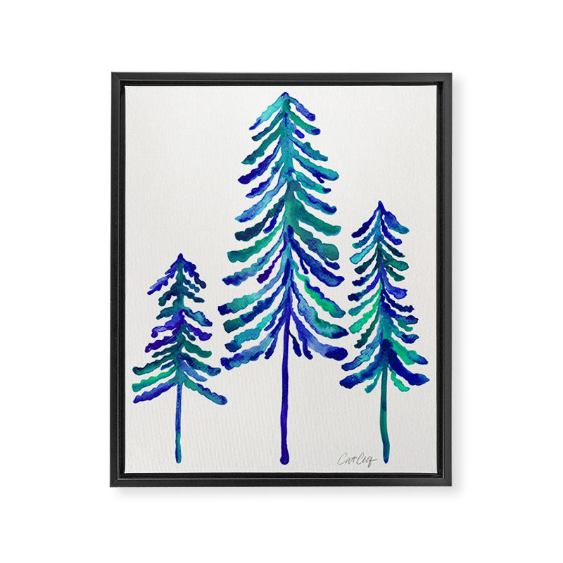 Pine Trees - Navy & Turquoise Palette Framed Canvas Print Gallery Image 6
