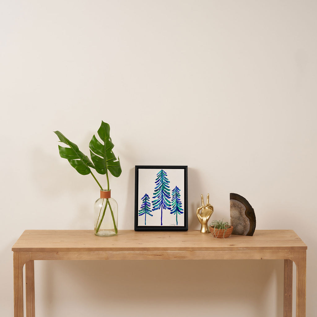 Pine Trees - Navy & Turquoise Palette Framed Canvas Print Gallery Image 4