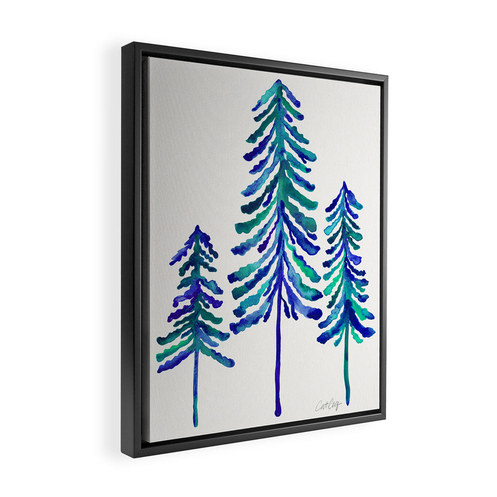 Pine Trees - Navy & Turquoise Palette Framed Canvas Print Gallery Image 2