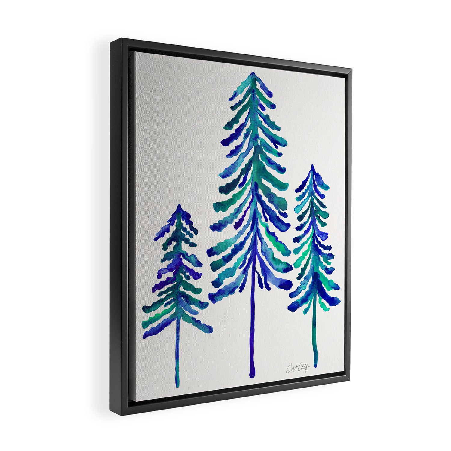 Pine Trees - Navy & Turquoise Palette Framed Canvas Print Gallery Image 2