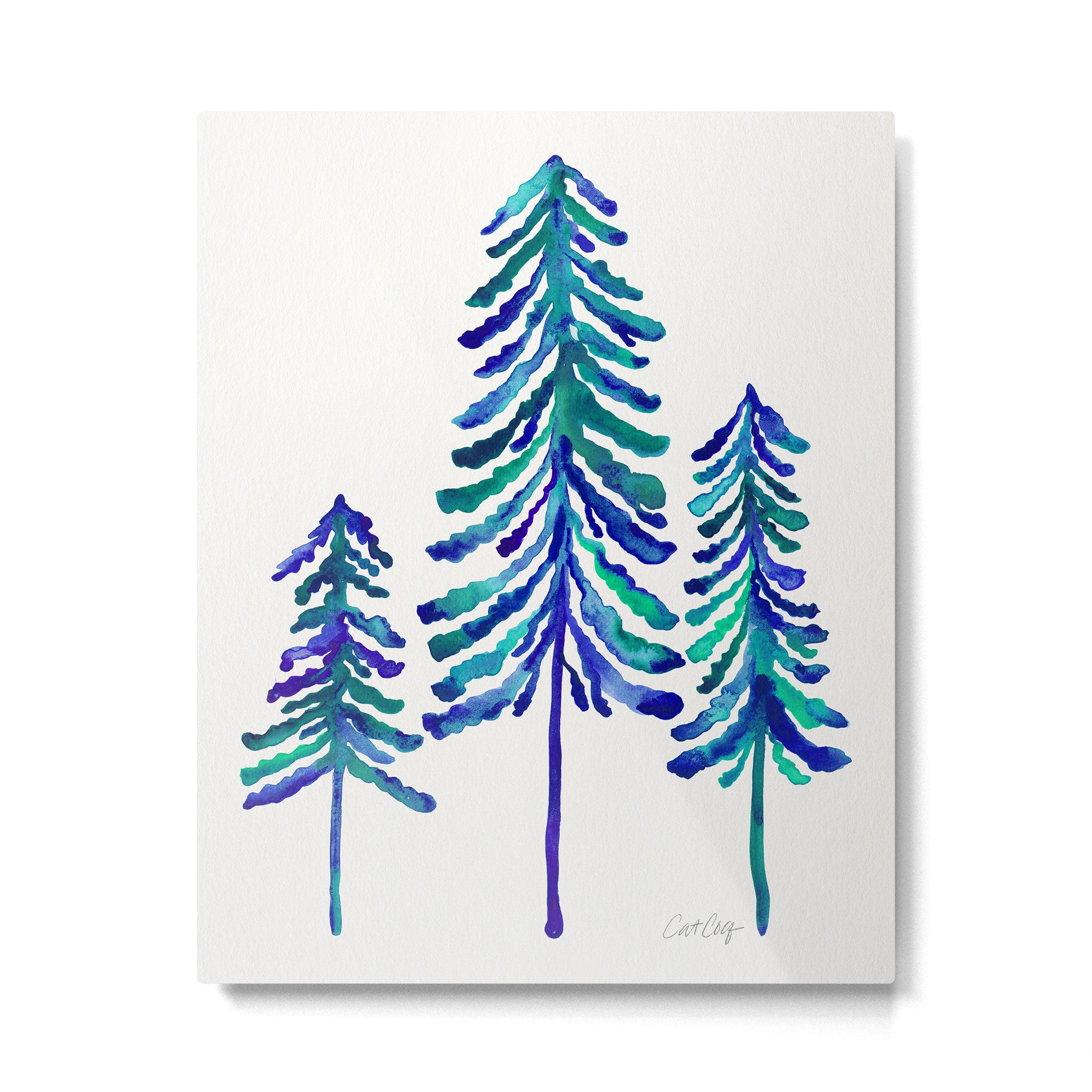Pine Trees - Navy & Turquoise Palette Metal Print Gallery Image 4