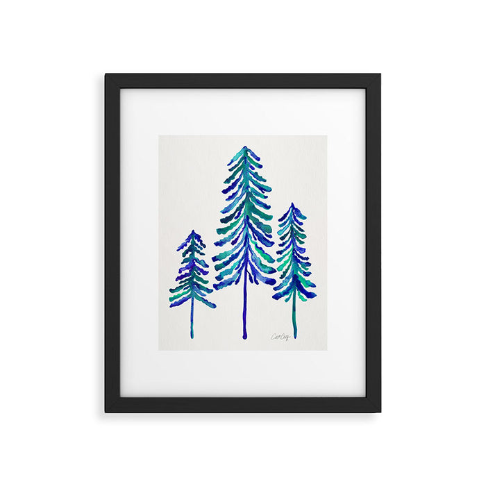 Pine Trees - Navy & Turquoise Palette Framed Art Print Gallery Image 1