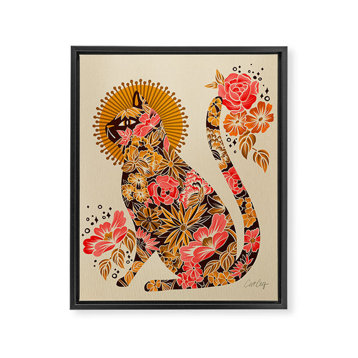 Porcelain Cat - 70s Palette Framed Canvas Print Gallery Image 1