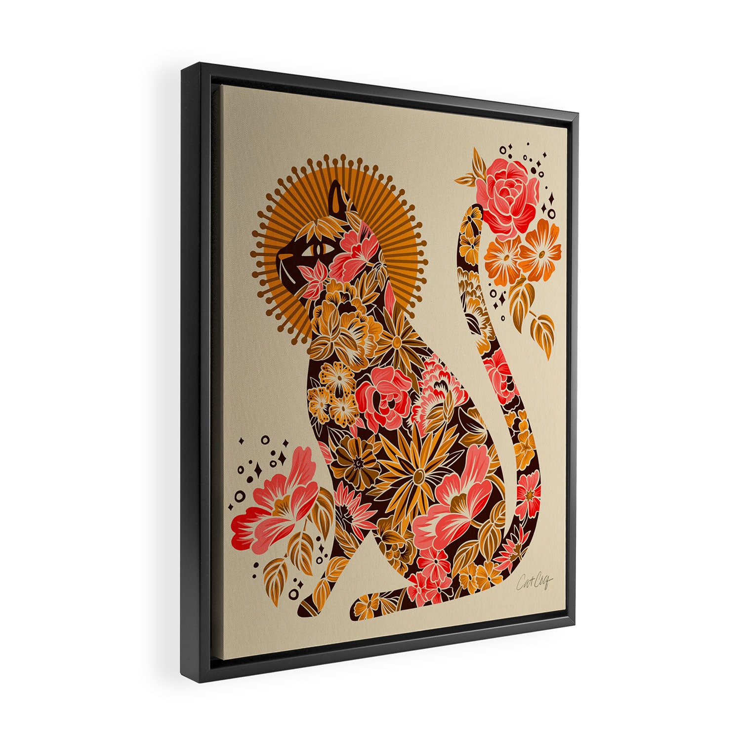 Porcelain Cat - 70s Palette Framed Canvas Print Gallery Image 2
