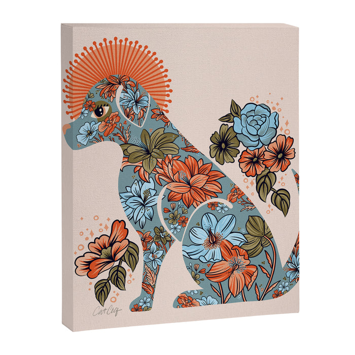 Porcelain Floral Dog - Blue & Coral Canvas Print Gallery Image 1