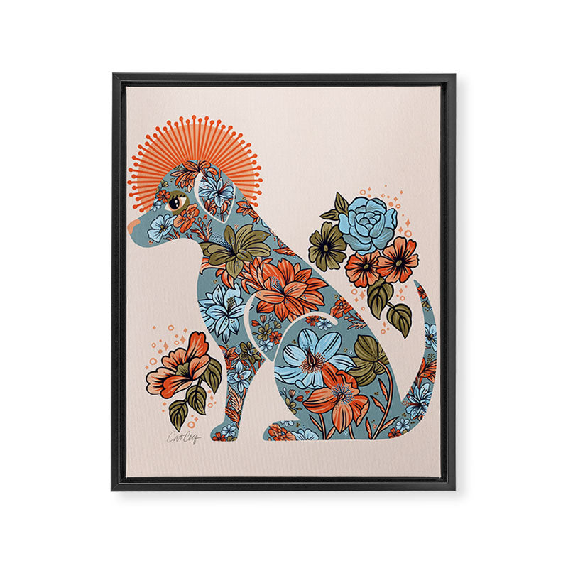 Porcelain Floral Dog - Blue & Coral Framed Canvas Print Gallery Image 8