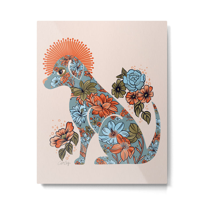 Porcelain Floral Dog - Blue & Coral Metal Print Gallery Image 1
