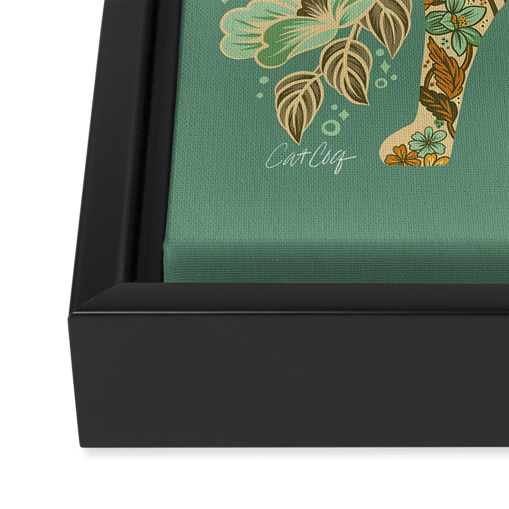 Porcelain Floral Dog - Mint & Ochre Framed Canvas Print Gallery Image 3
