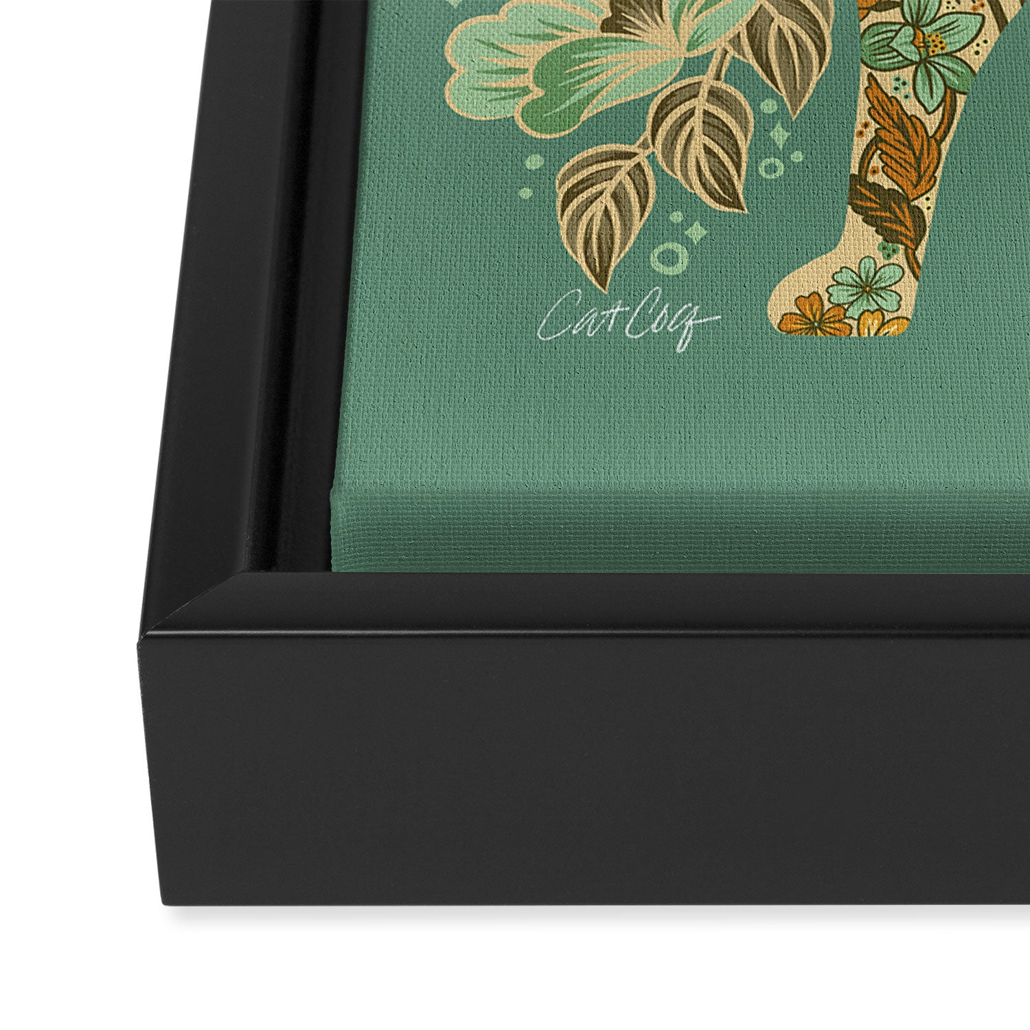 Porcelain Floral Dog - Mint & Ochre Framed Canvas Print Gallery Image 3