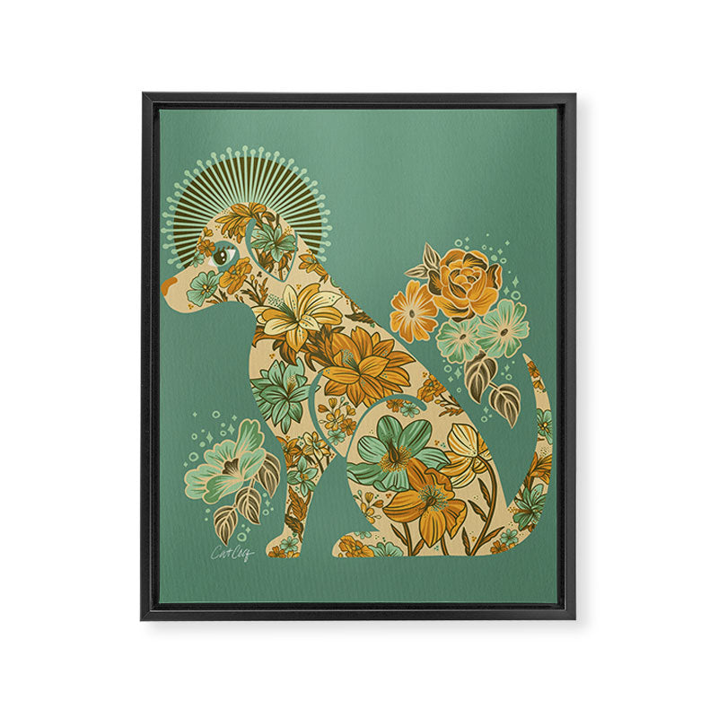 Porcelain Floral Dog - Mint & Ochre Framed Canvas Print Gallery Image 8