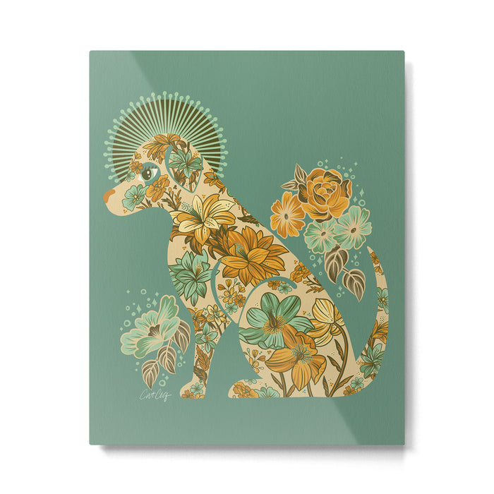 Porcelain Floral Dog - Mint & Ochre Metal Print Gallery Image 1