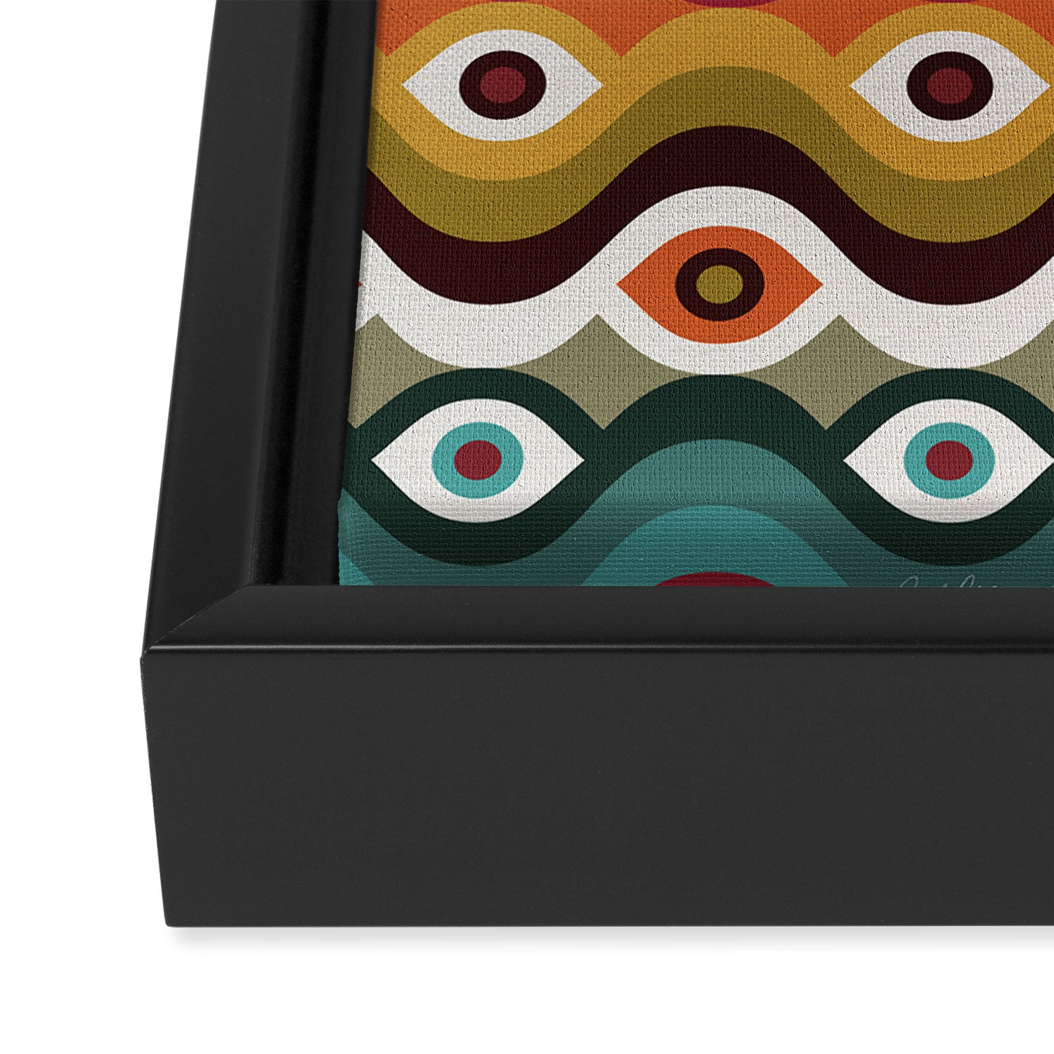 Psychedelic Eye Melt - Teal & Crimson Framed Canvas Print Gallery Image 3
