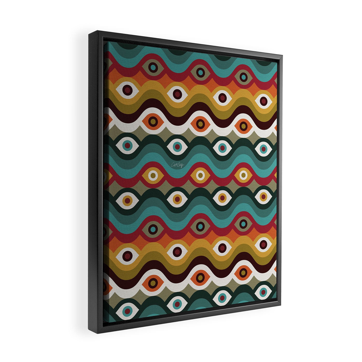 Psychedelic Eye Melt - Teal & Crimson Framed Canvas Print Gallery Image 2