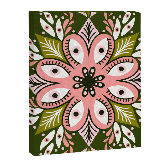 Psychedelic Mandala - Sage & Pink Canvas Print Gallery Image 1