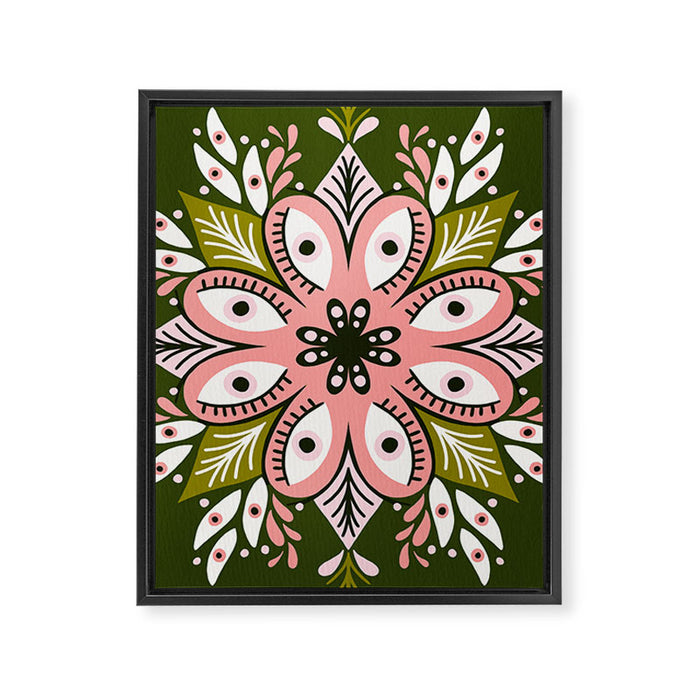 Psychedelic Mandala - Sage & Pink Framed Canvas Print Gallery Image 1